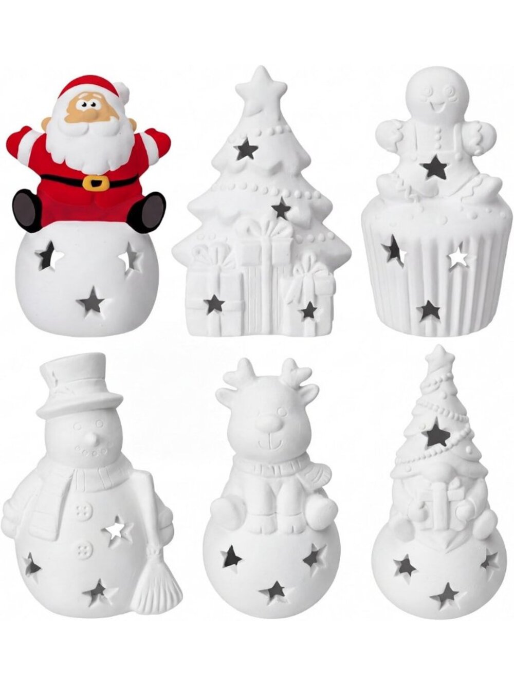 6 Pcs Christmas Ceramic Figurines Set - Santa, Snowman, Tree & Gnome Decor